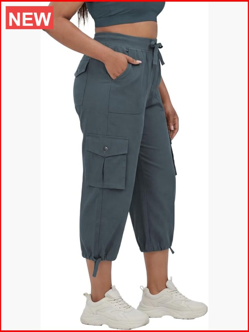 Plus Size Capris with Pockets - Lightweight Stretch Pull-On Cargo Wide Leg
